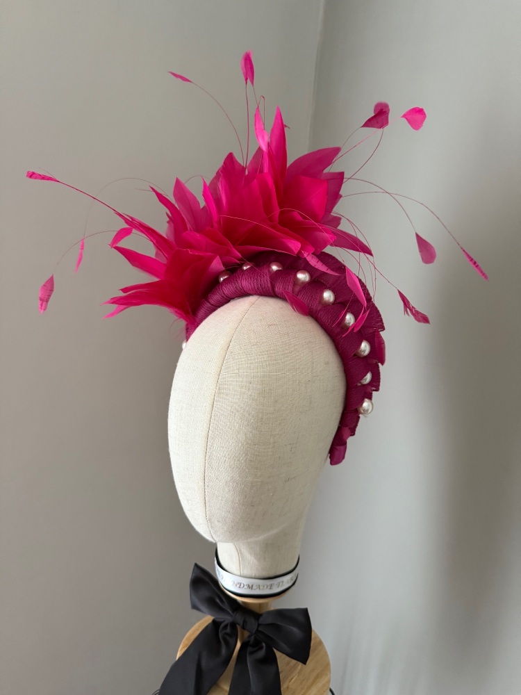 Cerise Pink Feather headband fascinator