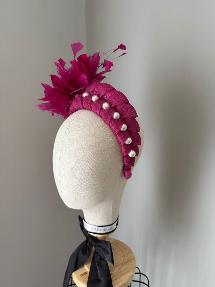 Feather headband fascinator Magenta Pink