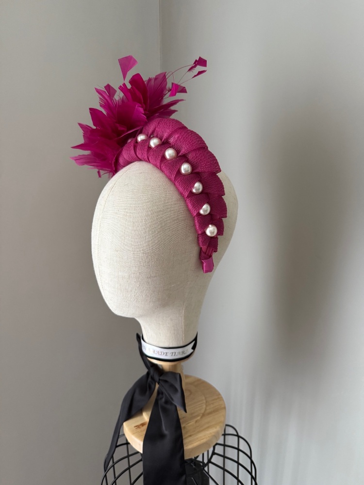 Feather headband fascinator Magenta Pink