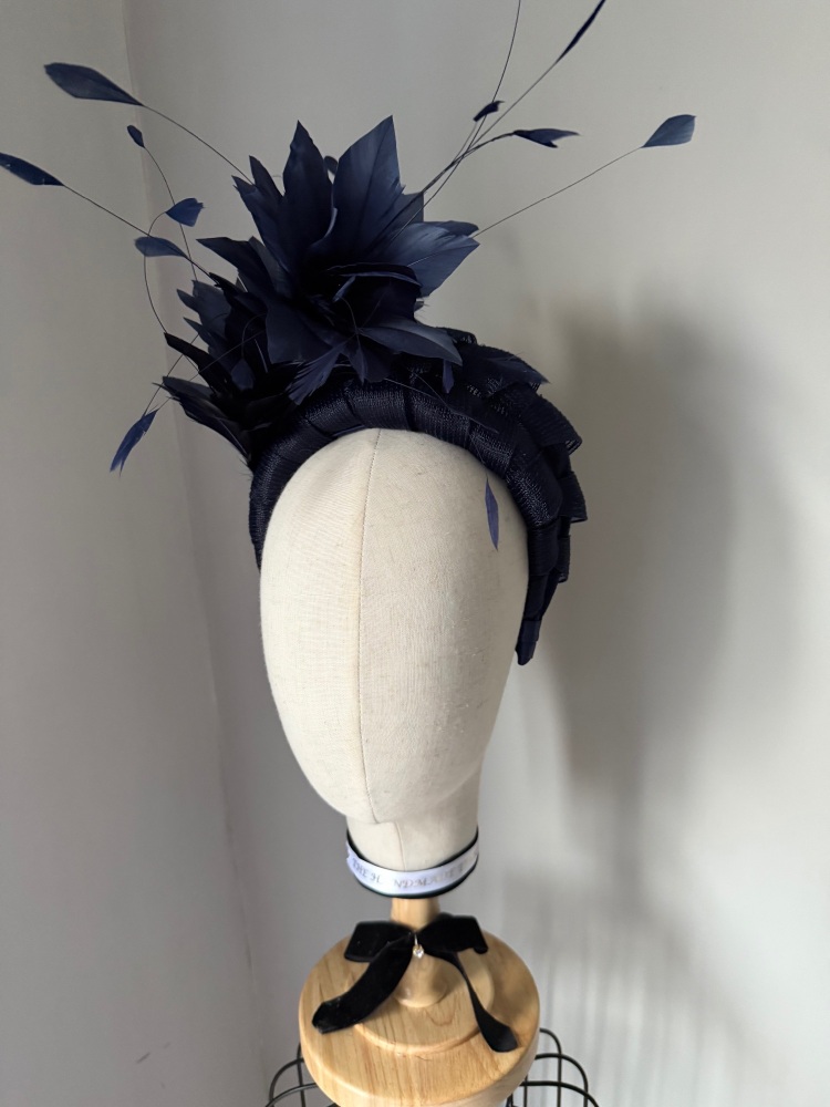 NAVY feather crown fascinator