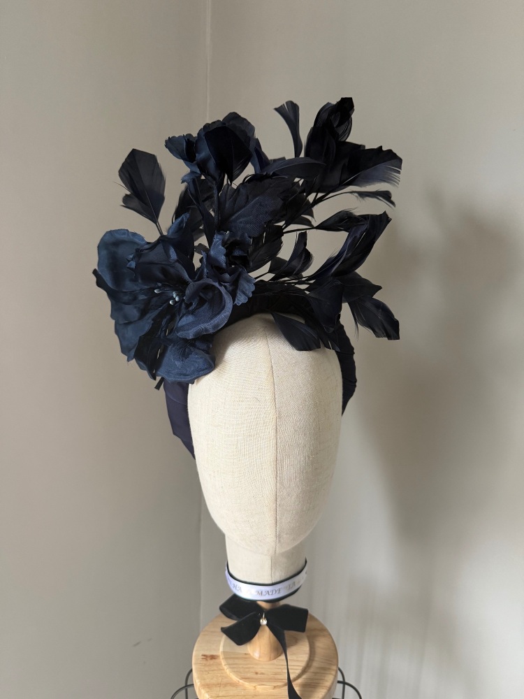 Statement NAVY fascinator with a silk flower