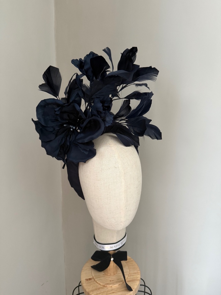 Statement NAVY fascinator with a silk flower