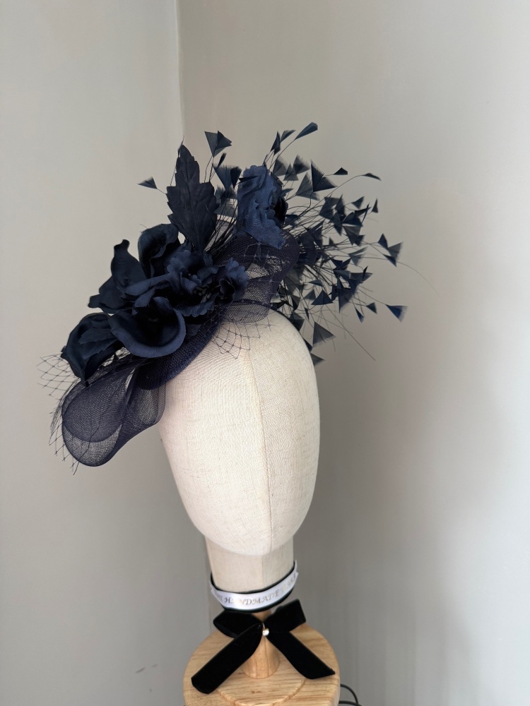 Statement NAVY fascinator with a silk flower