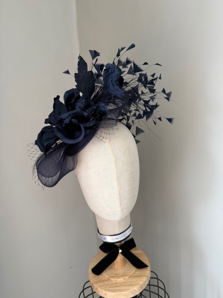 Statement NAVY fascinator with a silk flower