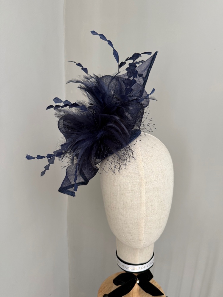 Statement NAVY fascinator with feathers