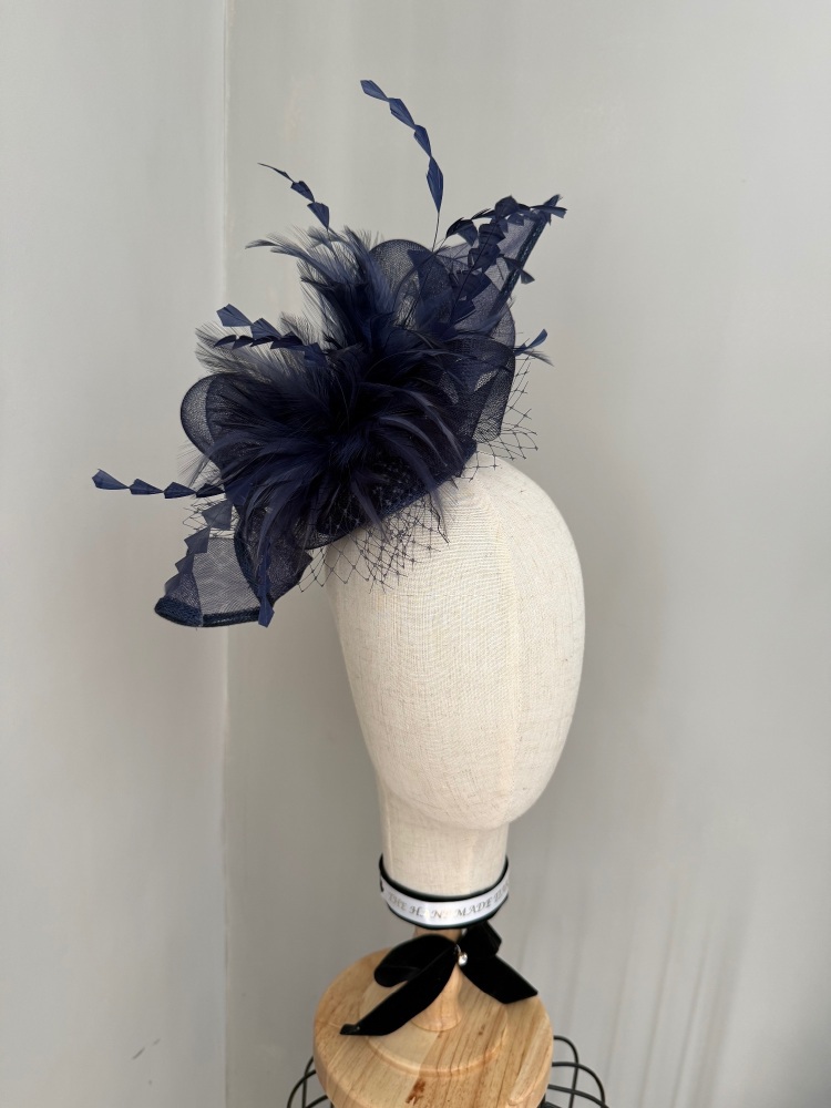 Statement NAVY fascinator with feathers