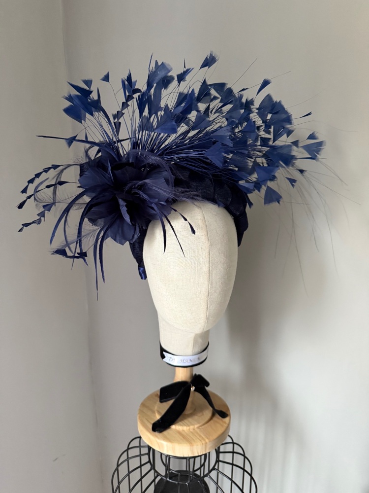 NAVY feather crown fascinator