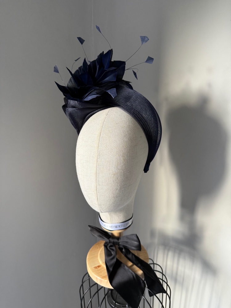 Statement NAVY fascinator with a silk flower