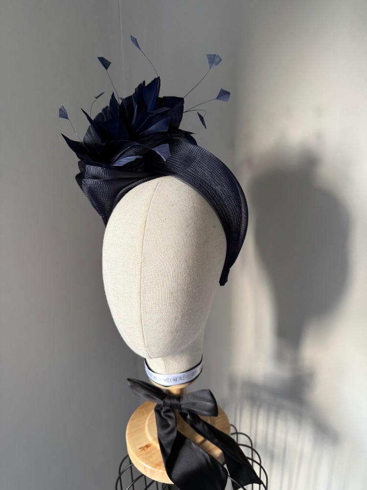 Statement NAVY fascinator with a silk flower