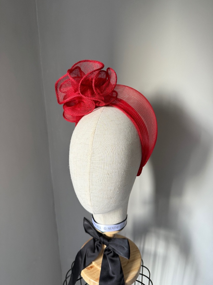 Red ruffle fascinator