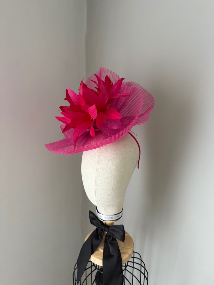Cerise Pink Feather mini hat headband fascinator