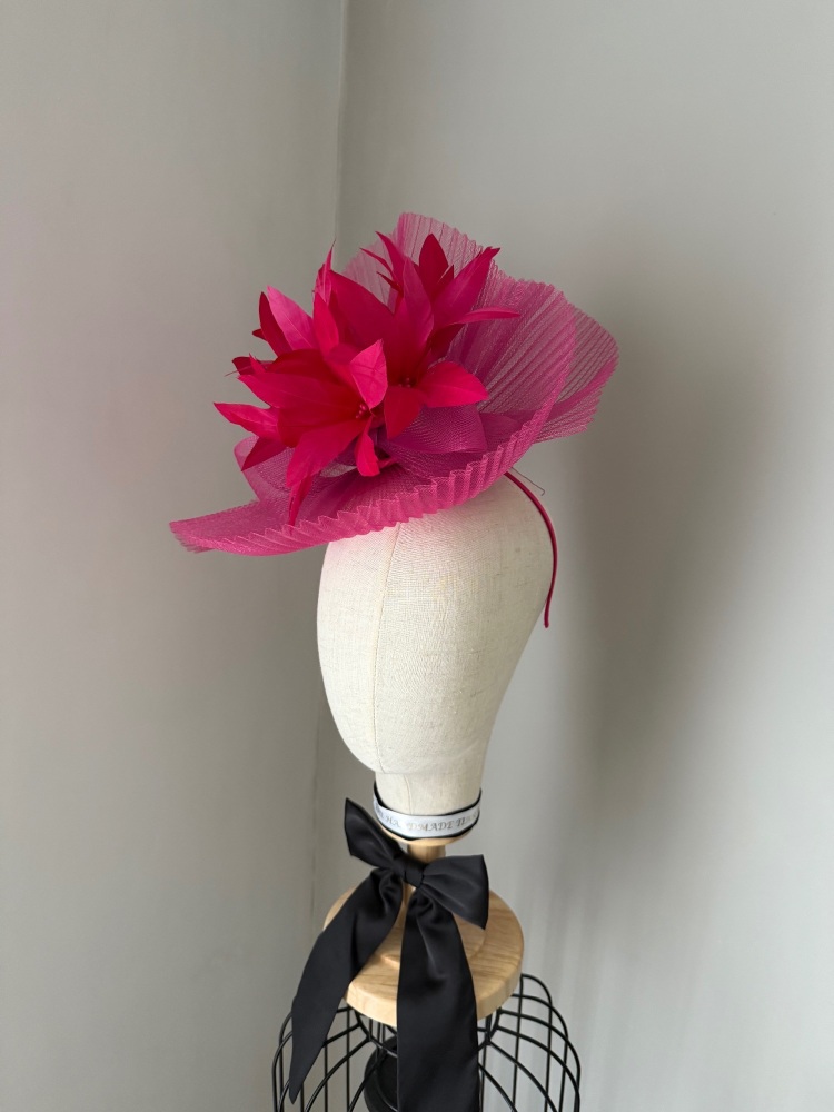 Cerise Pink Feather mini hat headband fascinator