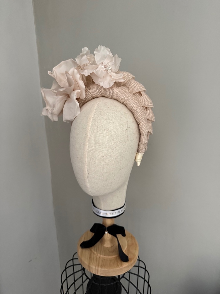 Beige Nude silk Flower headband fascinator