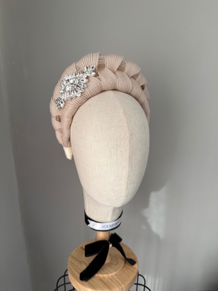 Beige Nude fascinator headband with diamant&eacute;