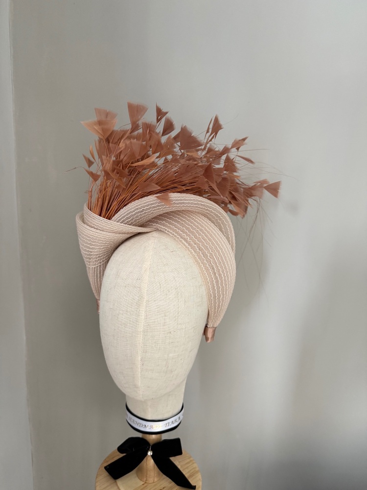 Toffee latte turban headband fascinator