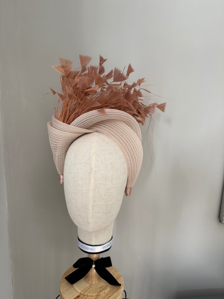 Toffee latte turban headband fascinator