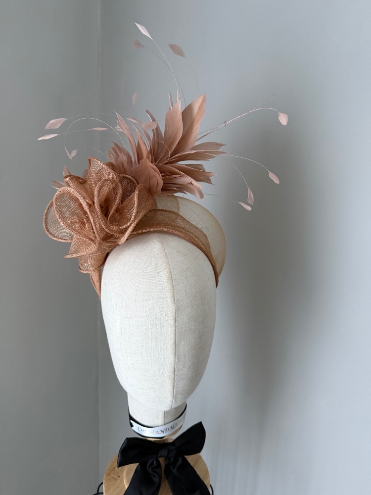 Toffee nude headband fascinator with feathers