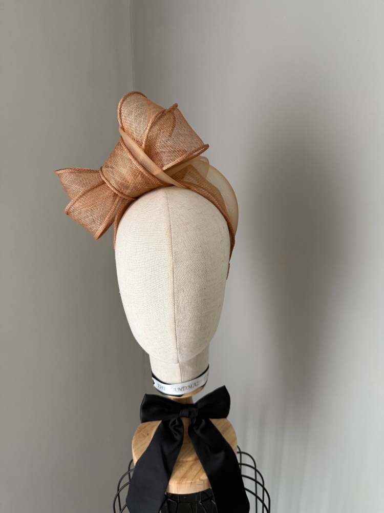 Toffee nude bow fascinator headband