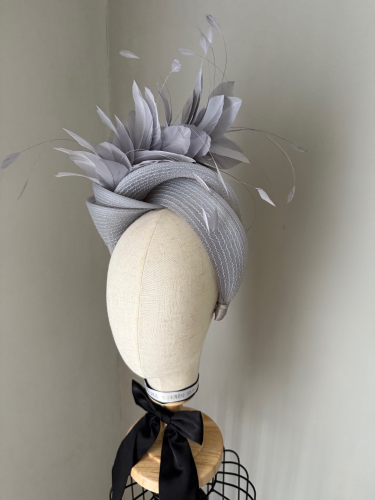 Silver grey feather fascinator