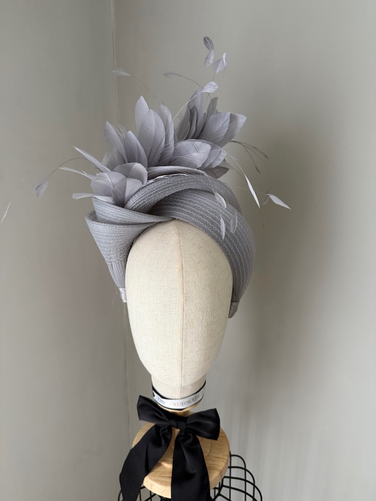 Silver grey feather fascinator