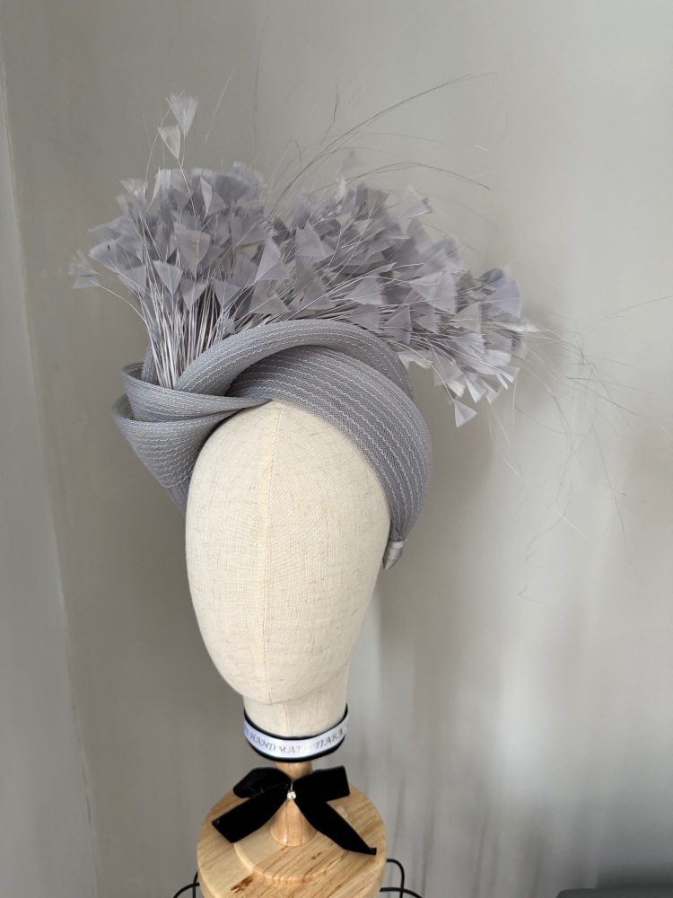 Silver grey feather fascinator