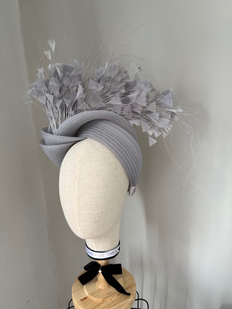 Silver grey feather fascinator