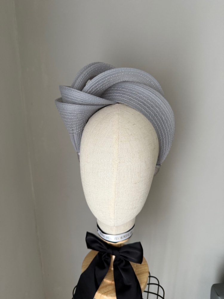 Silver grey modern turban fascinator