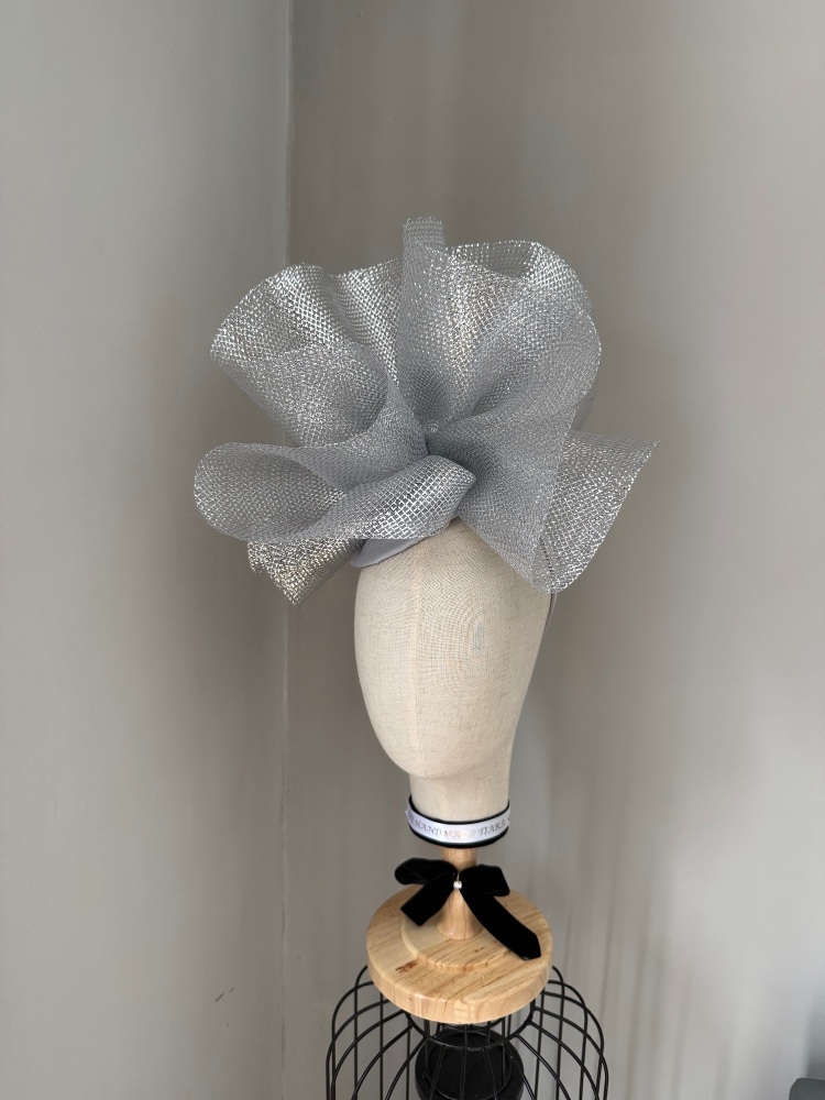Silver sparkle large wedding hat fascinator