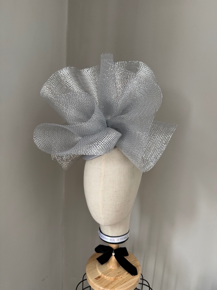 Silver sparkle large wedding hat fascinator