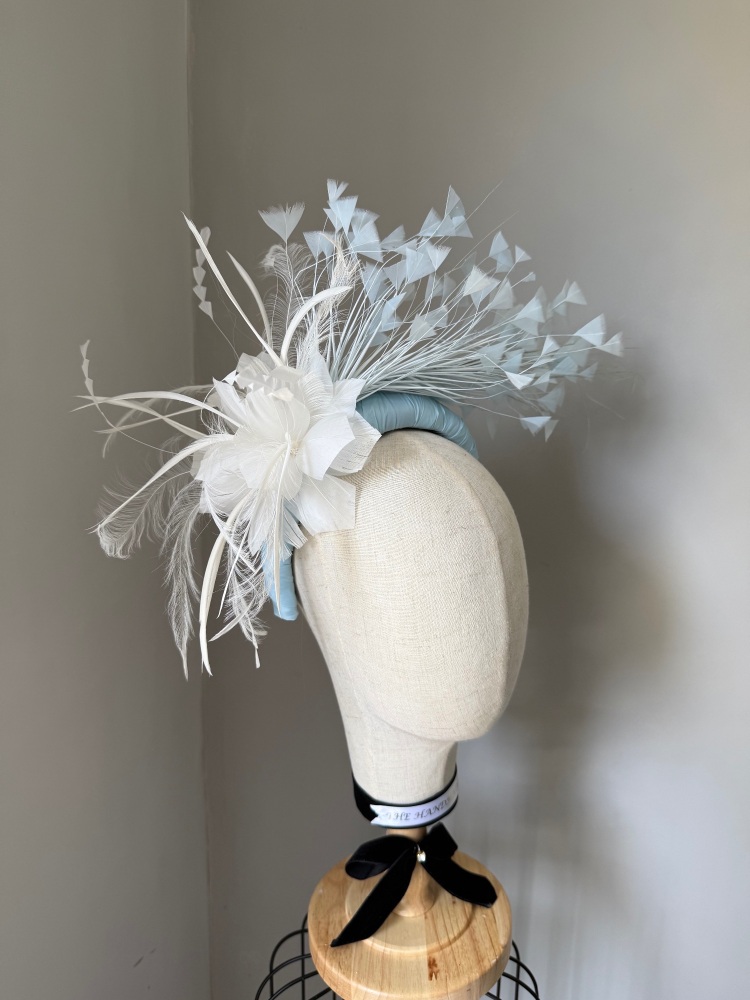 Light blue and ivory feather fascinator headband