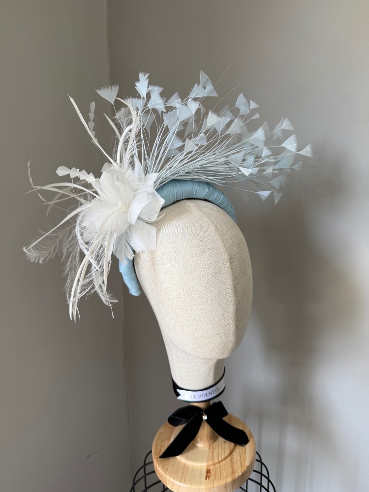 Light blue and ivory feather fascinator headband