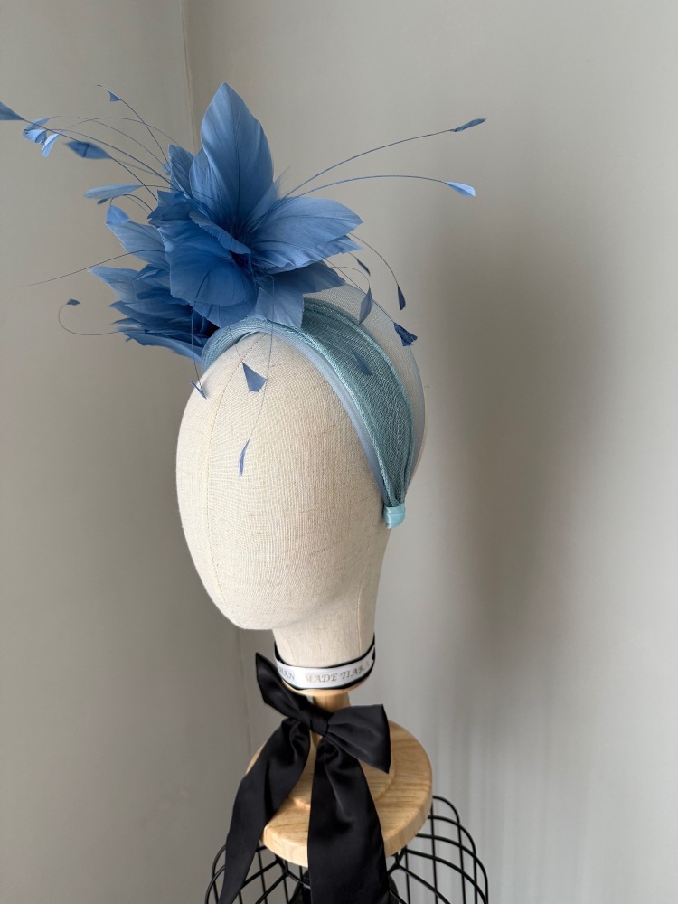 Dusky Blue feather fascinator headpiece