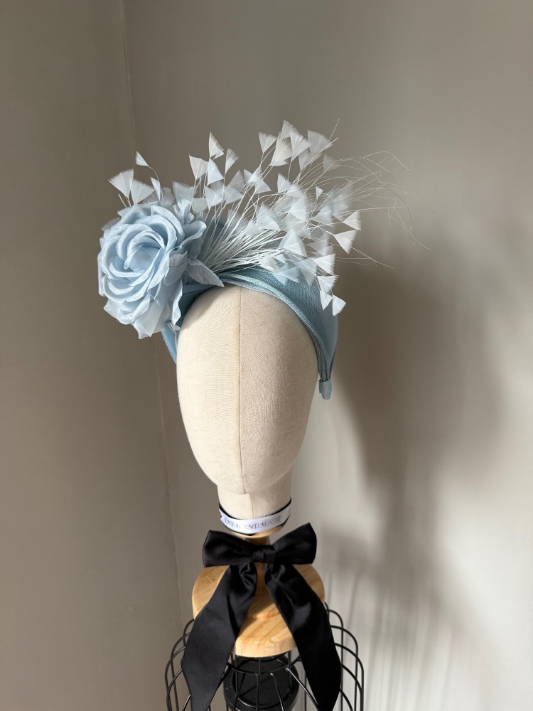 Light Blue Rose Feather Fascinator