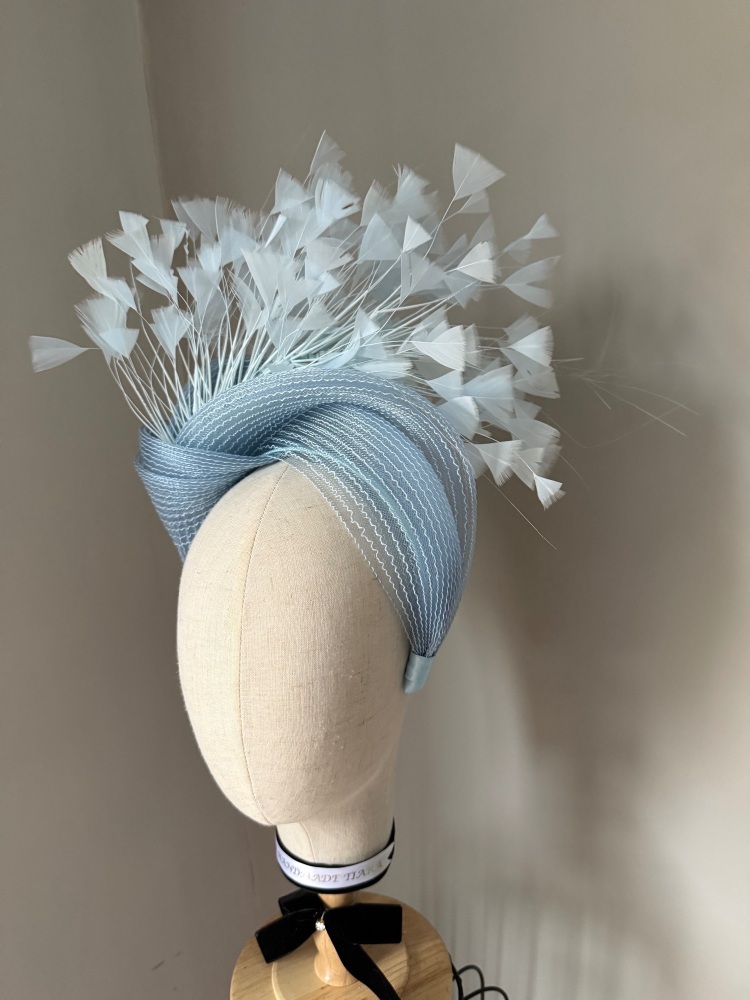 Light Blue Modern Turban Fascinator With Feathers