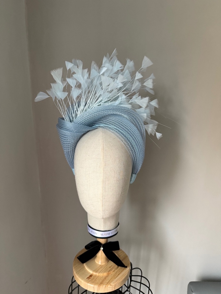 Light Blue Modern Turban Fascinator With Feathers