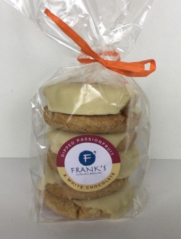 Half Dipped Passionfruit and White Chocolate Oat Biscuits