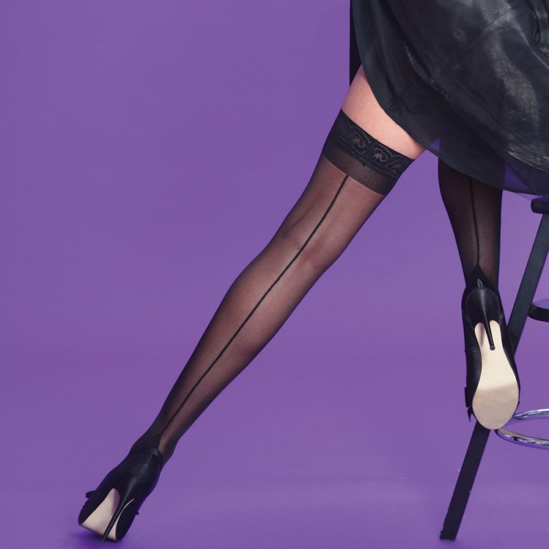 Silky Seamed Lace Top Hold Ups
