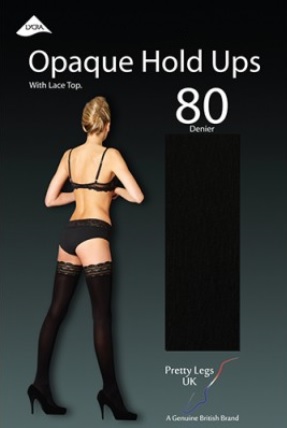 Pretty Legs 80 Denier Black Opaque Hold Ups with Lace Tops 