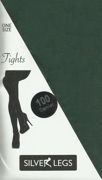 Silver Legs 100 Denier Opaque Tights in Bottle Green