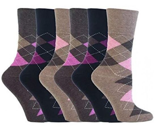 6 pairs of Ladies Gentle Grip Argyle Socks