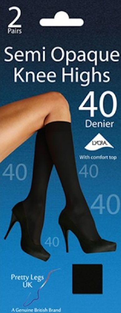 Pretty Legs 40 Denier Semi Opaque Knee Highs in Black