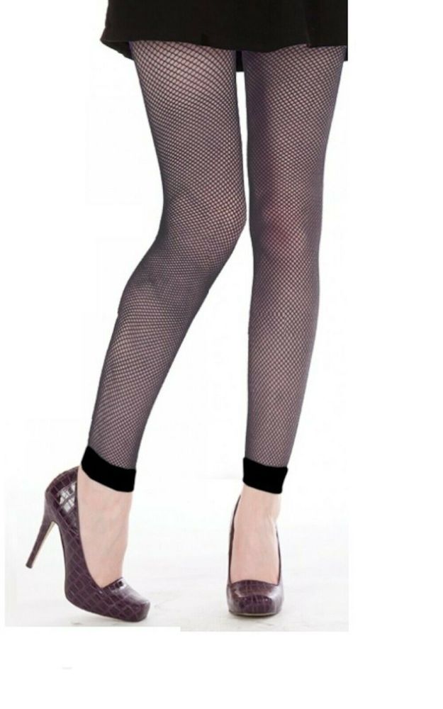 Silver Legs Fishnet Footless Tights in Black One Size