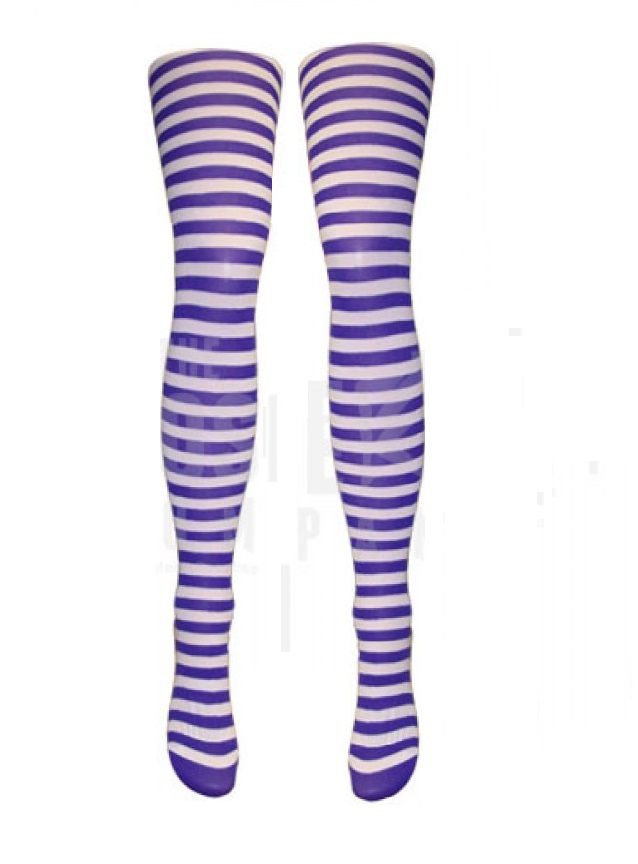 Mysasi Purple and White Striped Tights One Size