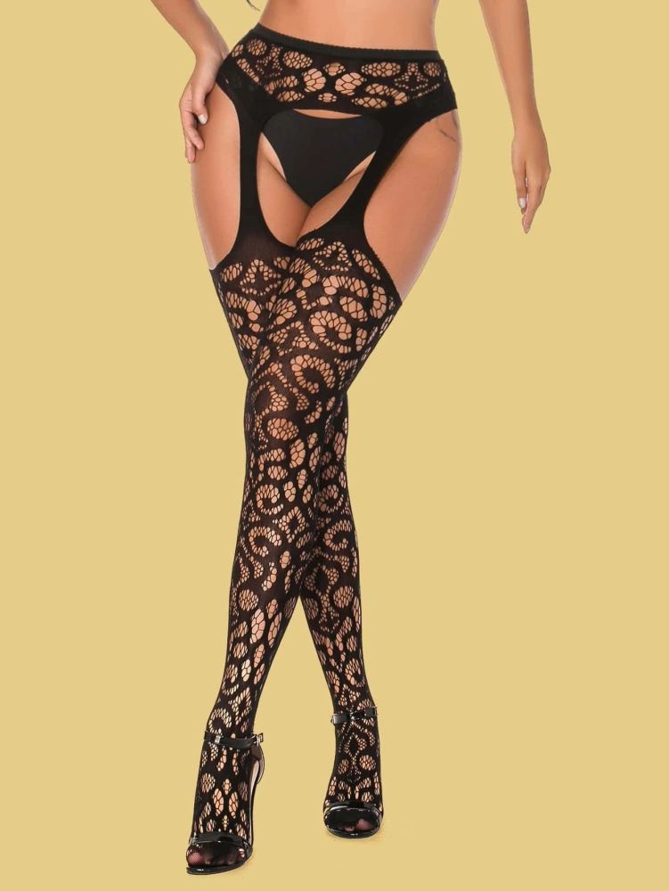 Hollow Out Mesh Tights in Black