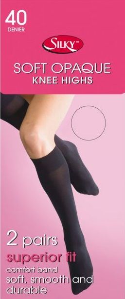 Silky 40 Denier Soft Opaque Knee Highs 2 Pack in Black