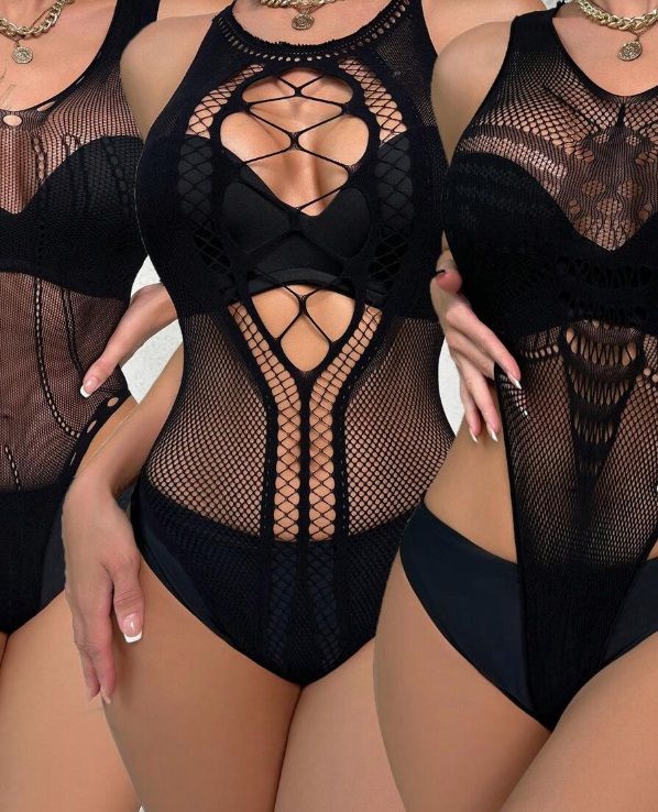 3 Peices Ladies Mesh Sheer Bodysuits