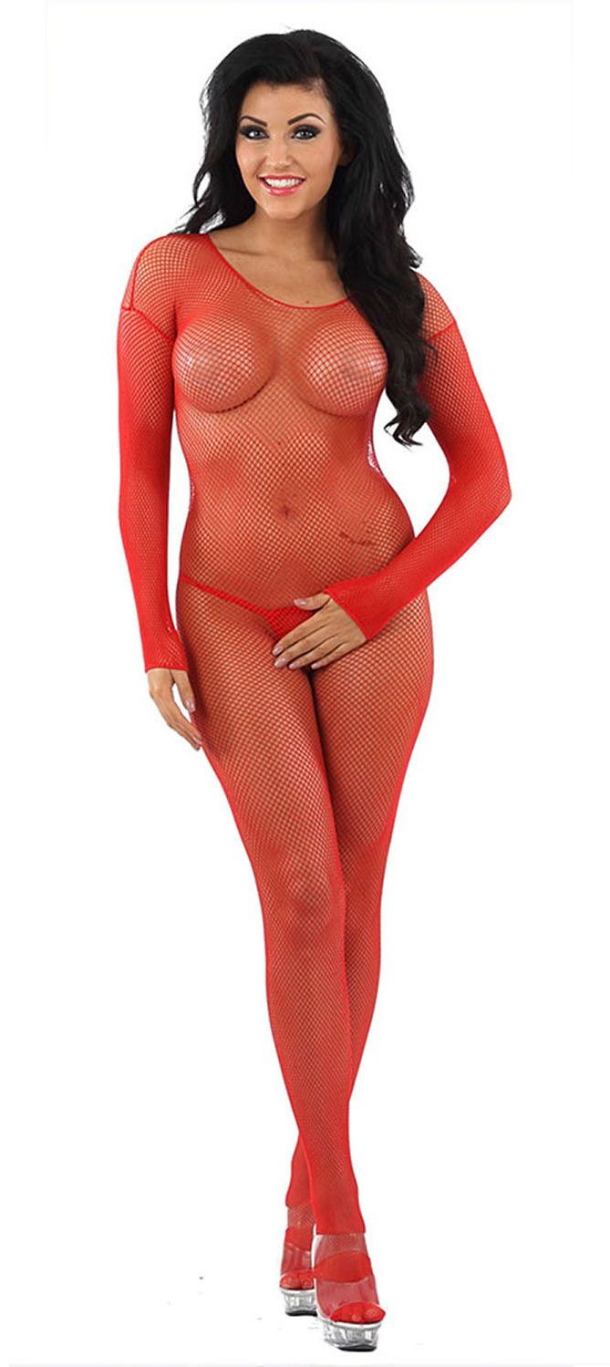 Classified Red Fishnet Crotchless Bodystocking