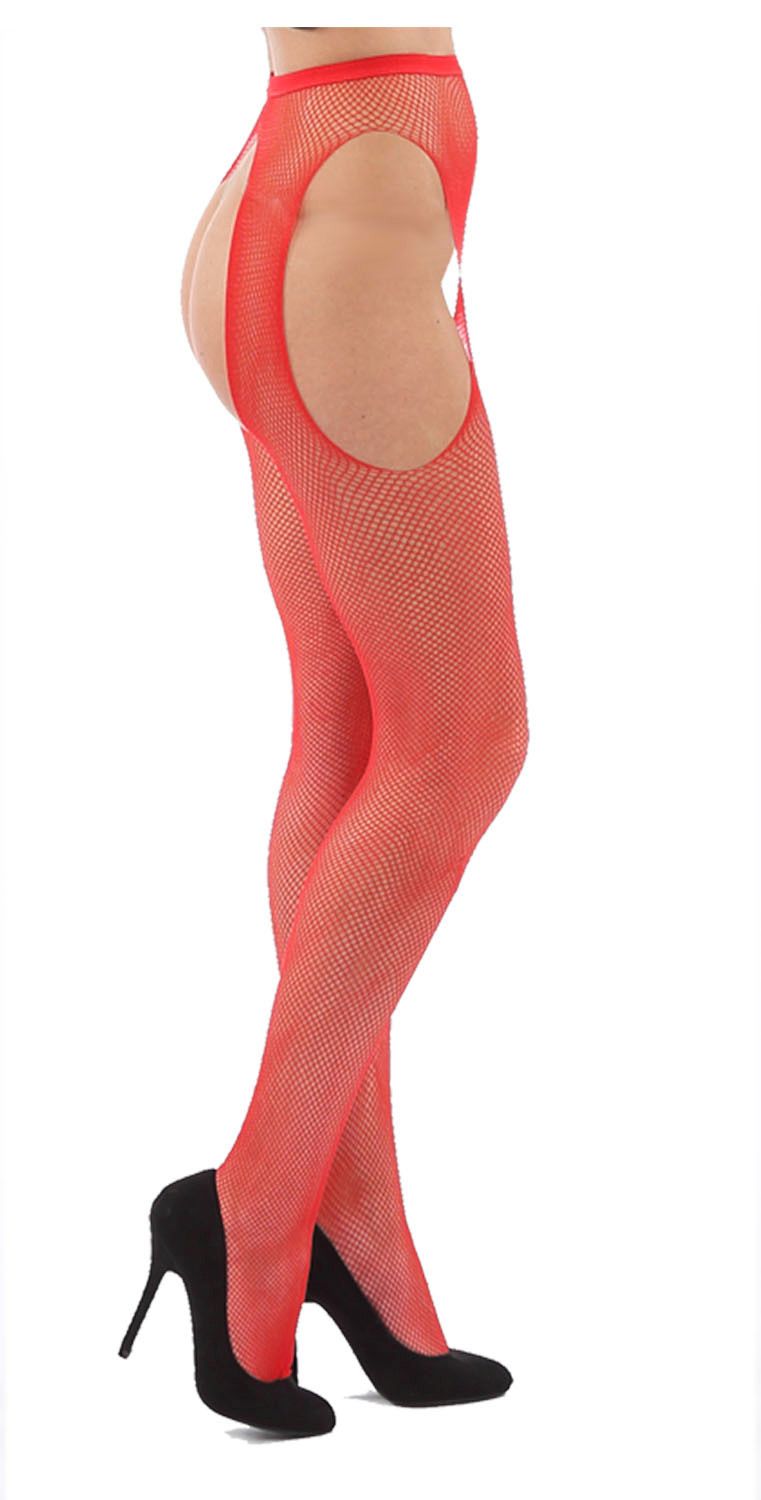 Classified Fishnet Suspender Tights in Red