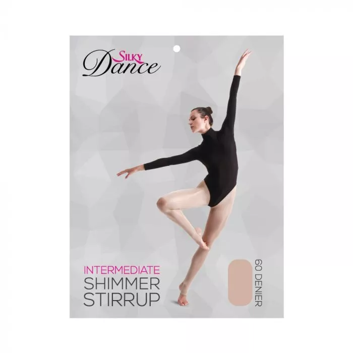 Silky Intermediate Shimmer Stirrup Tights in Light Toast Shade