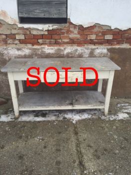 Zinc top table with drawer and shelf